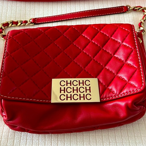 Carolina Herrera CH Red Quilted Shoulder Bag - Picture 1 of 8